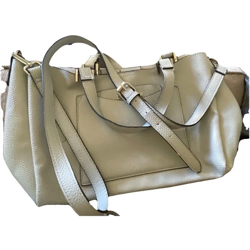 Steve Madden Gray Beige Crossbody Satchel Bag Trendy. W/O Inner‎ Purse See Pics